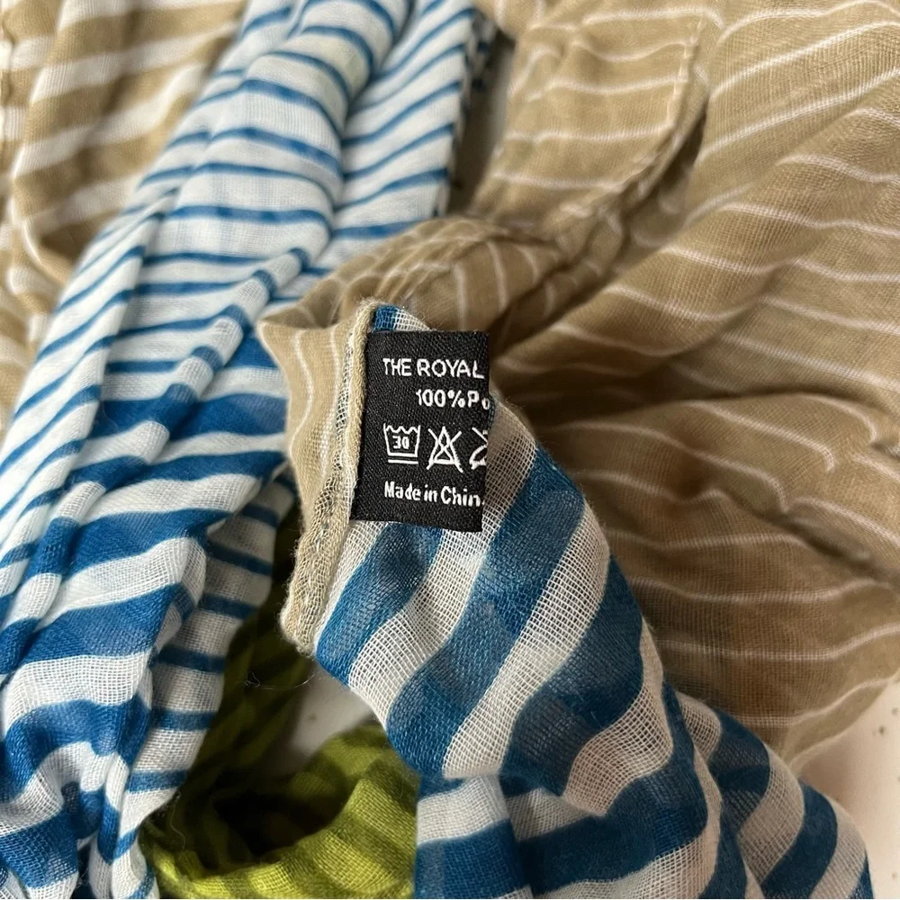 The Royal Standard Infinity Scarf Women’s Blue Green Tan Striped Lightweight